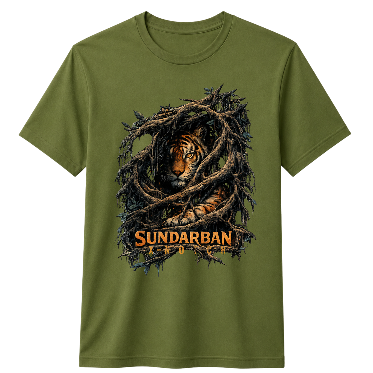 Sundarban Tiger 100% Cotton T-shirt X NOTCH - Olive green