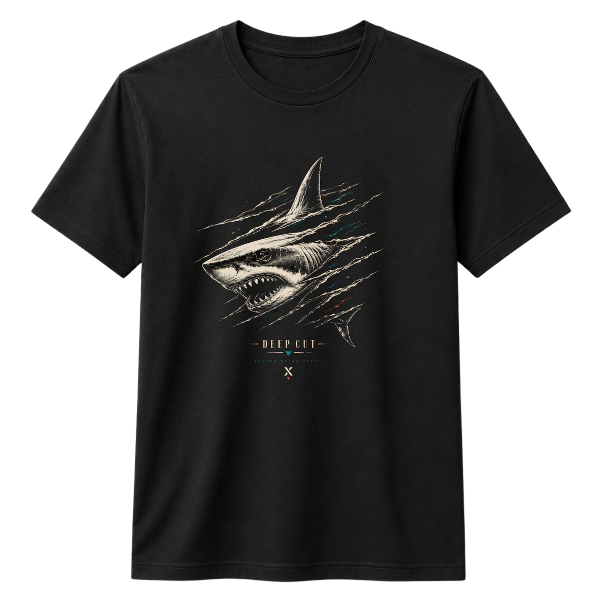 Deep Cut Shark Graphic 100% Cotton T-shirt X NOTCH - Black