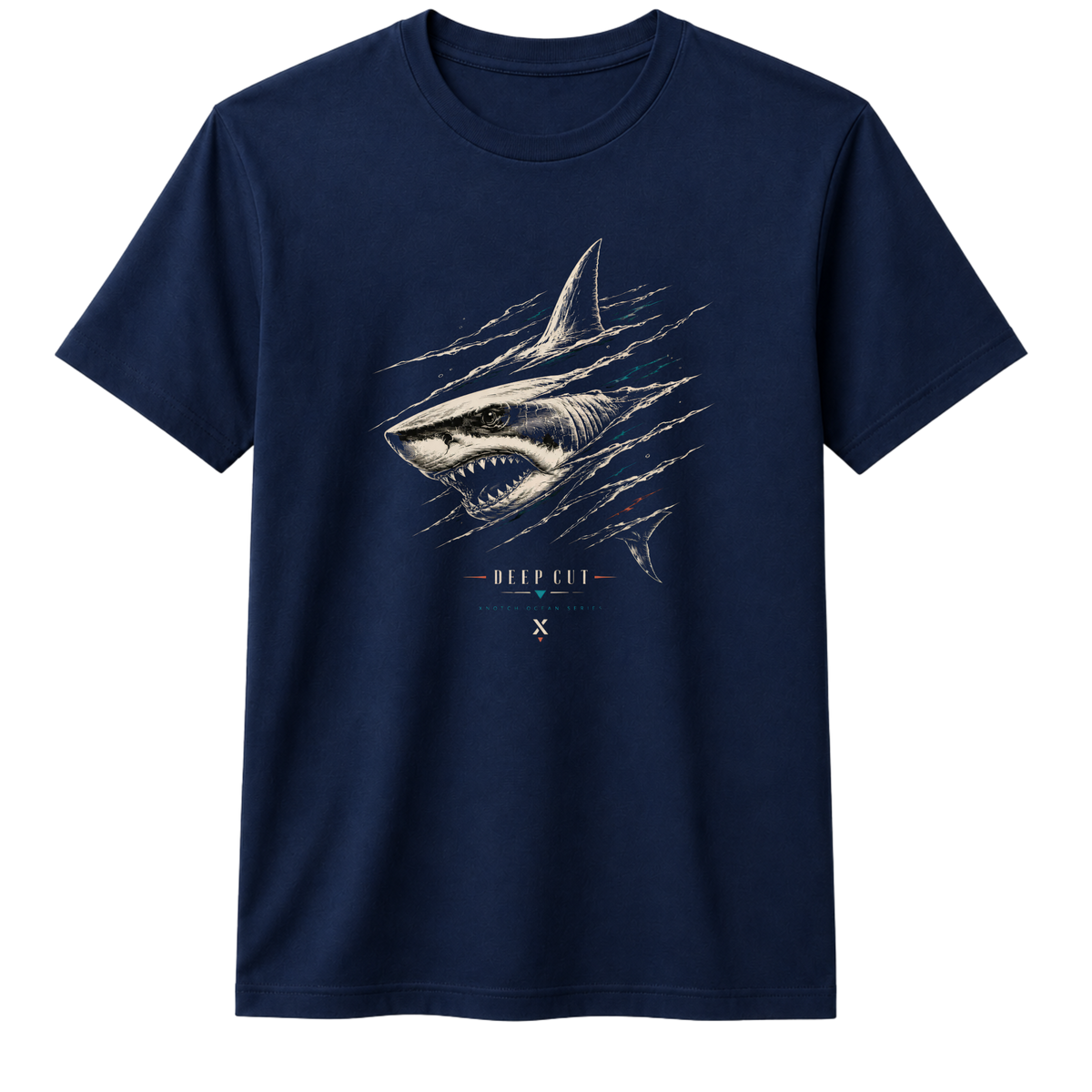 Deep Cut Shark Graphic 100% Cotton T-shirt X NOTCH - Navy Blue