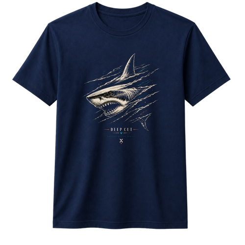 Deep Cut Shark Graphic 100% Cotton T-shirt X NOTCH - Navy Blue