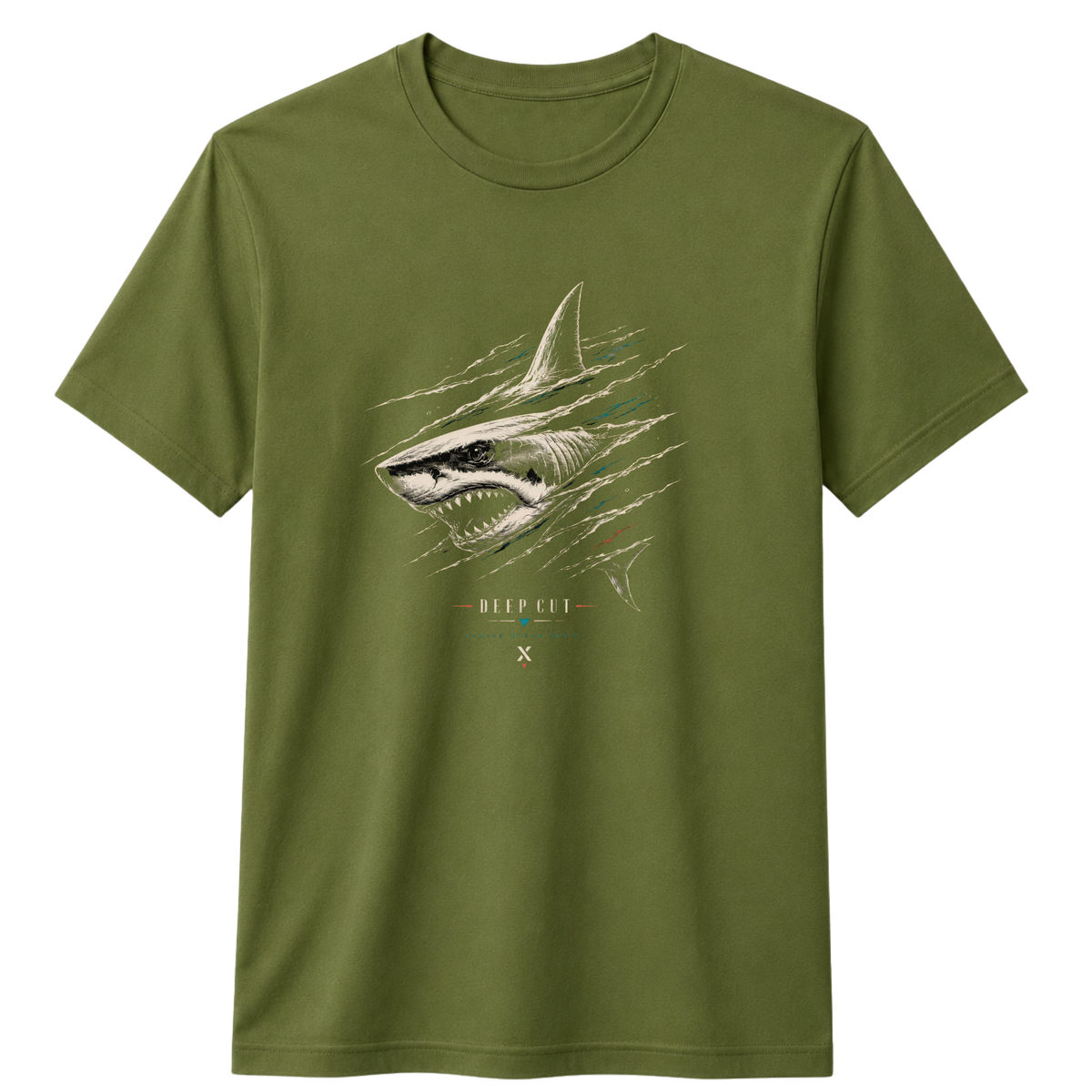 Deep Cut Shark Graphic 100% Cotton T-shirt X NOTCH - Olive green