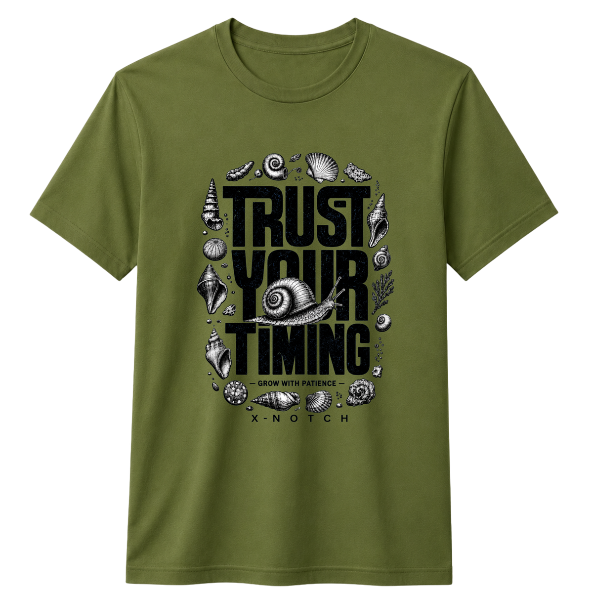 Trust Your Timing 100% Cotton T-shirt X NOTCH - Olive green