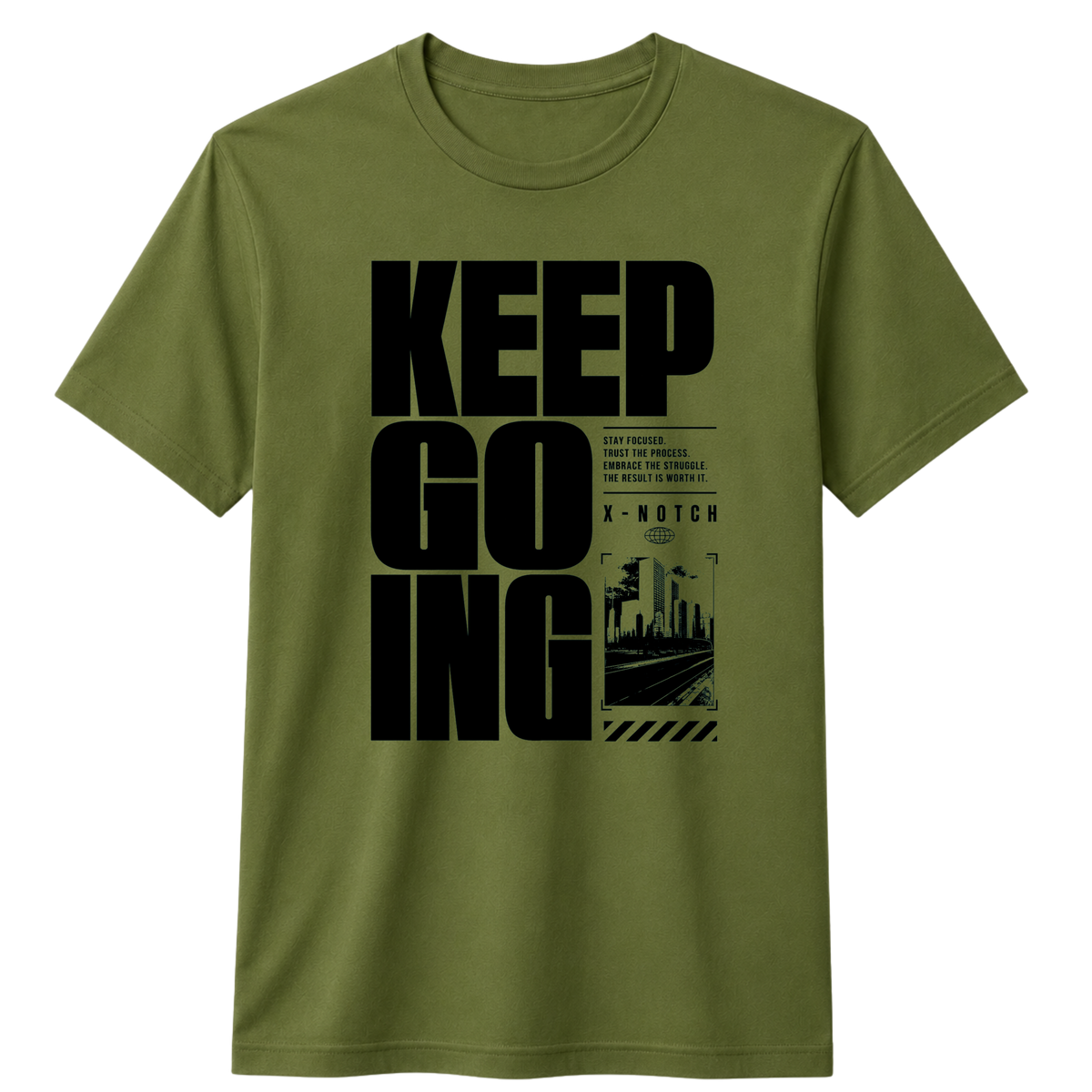 Keep Going 100% Cotton T-shirt  X NOTCH - Olive green