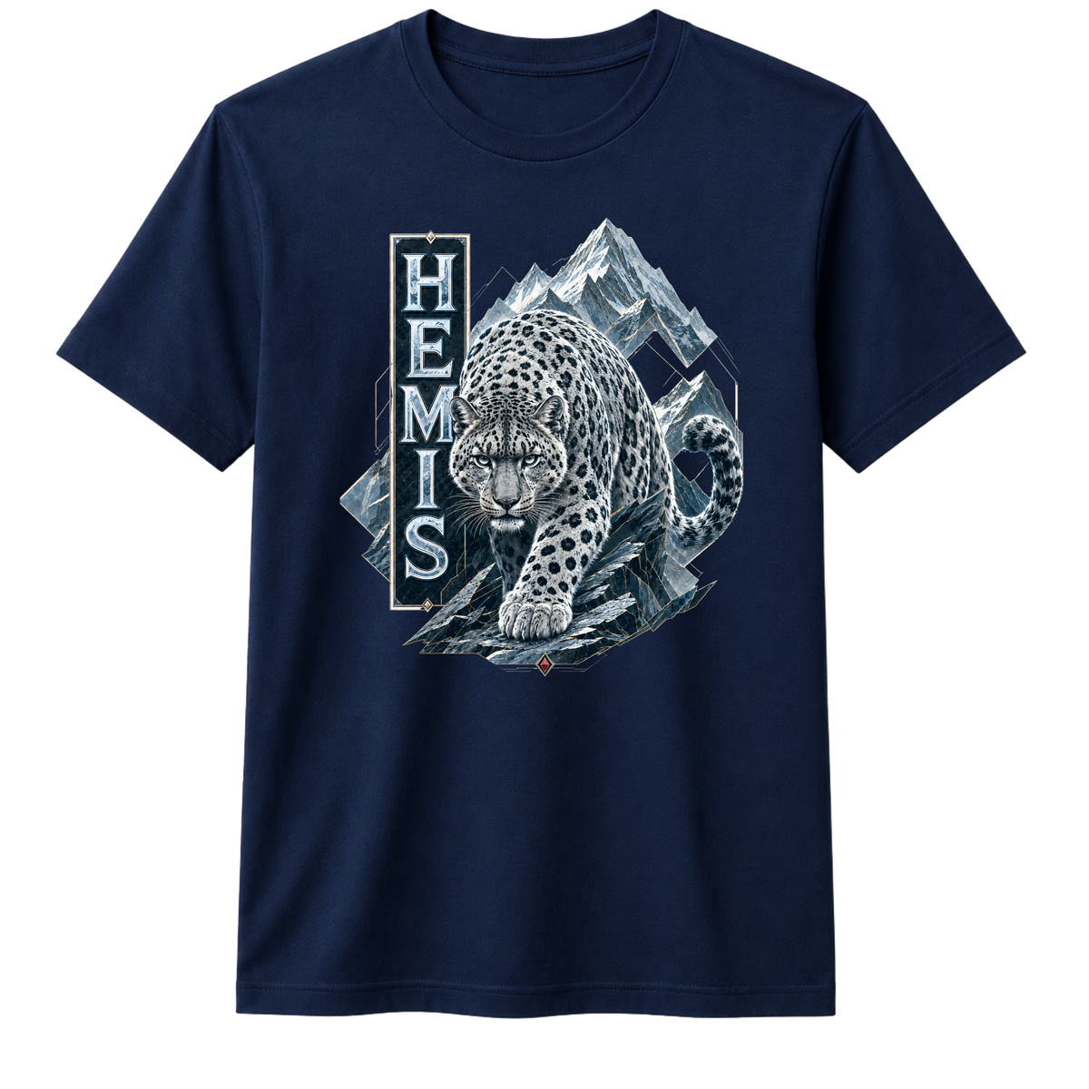 Hemis Snow Leopard 100% Cotton T-shirt - Navy Blue