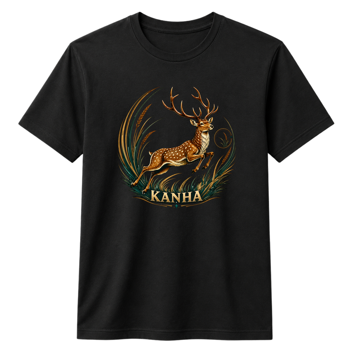 Kanha Barasingha 100% Cotton T-shirt - Black