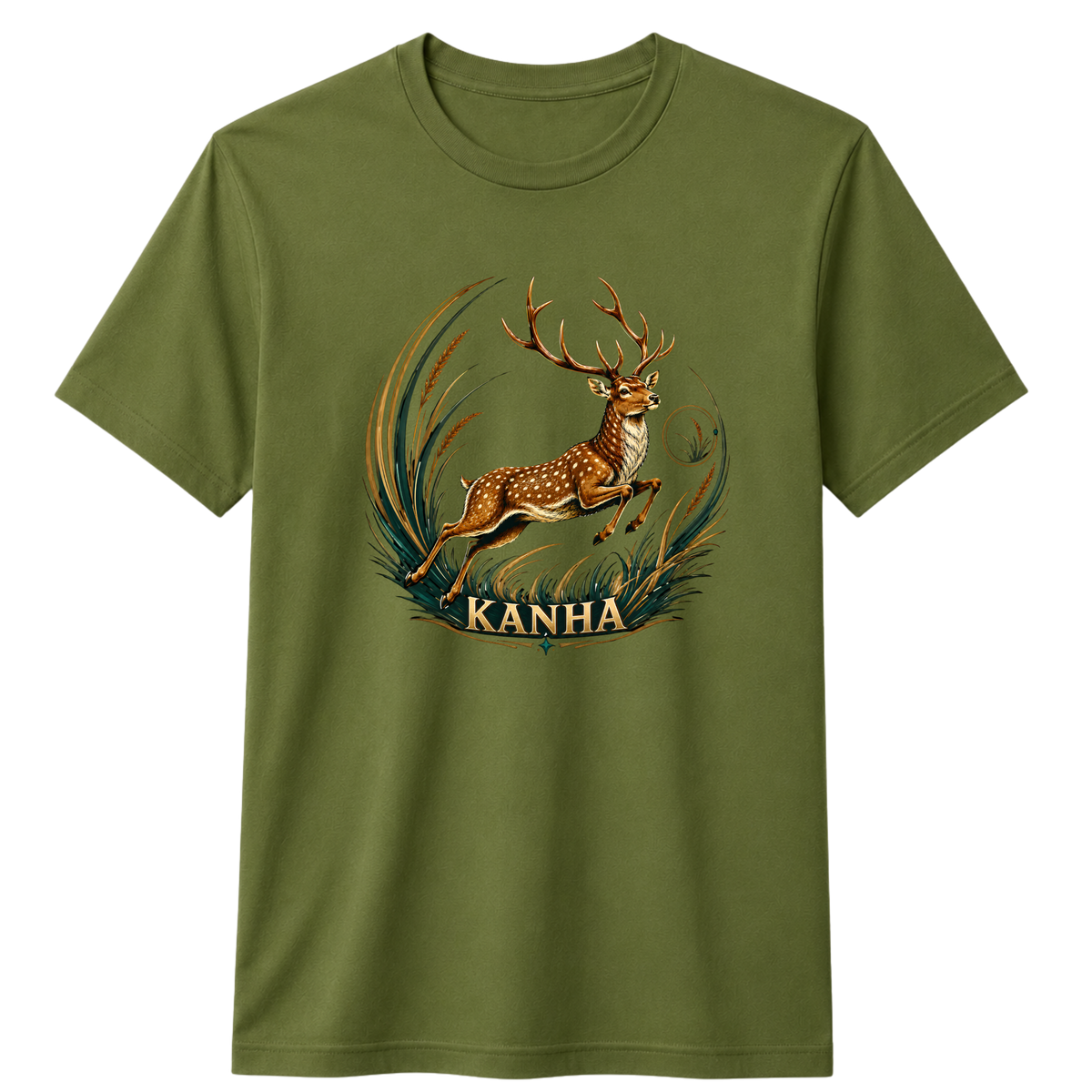 Kanha Barasingha 100% Cotton T-shirt - Olive green