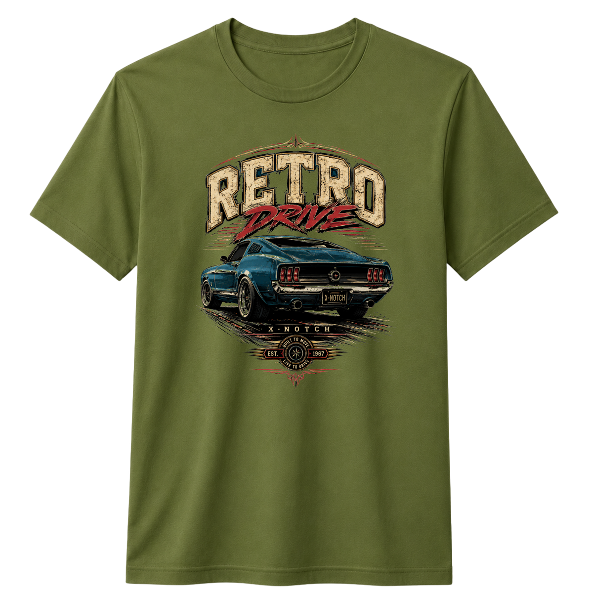 Retro Drive Car 100% Cotton T-shirt X NOTCH - Olive green
