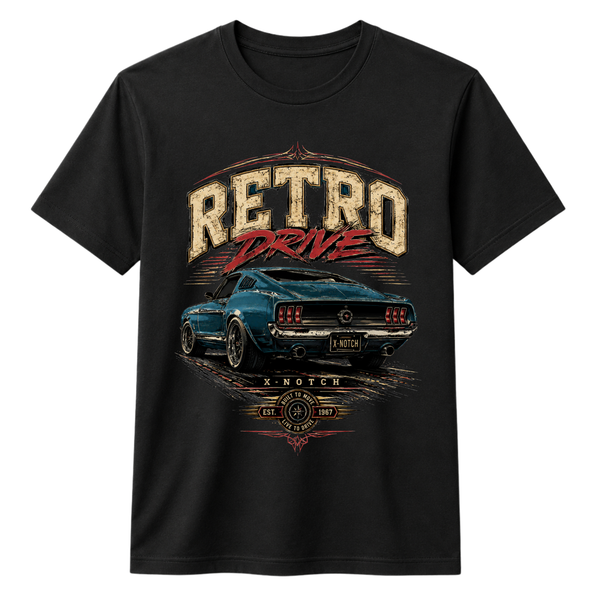 Retro Drive Car 100% Cotton T-shirt X NOTCH - Black