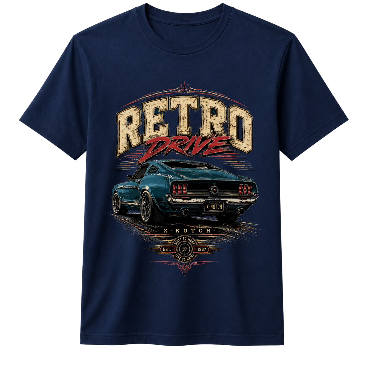 Retro Drive Car 100% Cotton T-shirt X NOTCH - Navy Blue