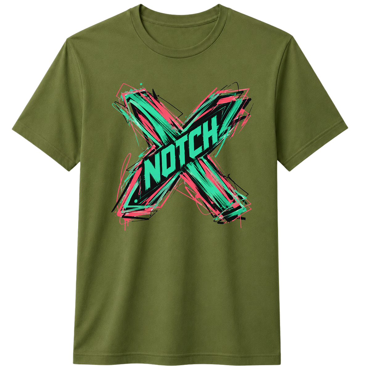 X Abstract Streetwear Graphic 100% Cotton T-Shirt – X NOTCH - Olive green