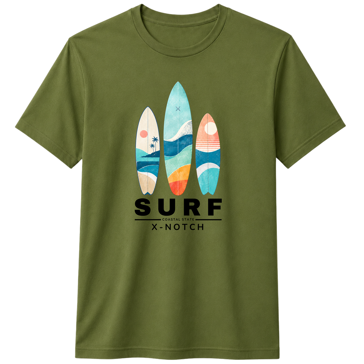 Surf 100% Cotton T-Shirt – X NOTCH - Olive green