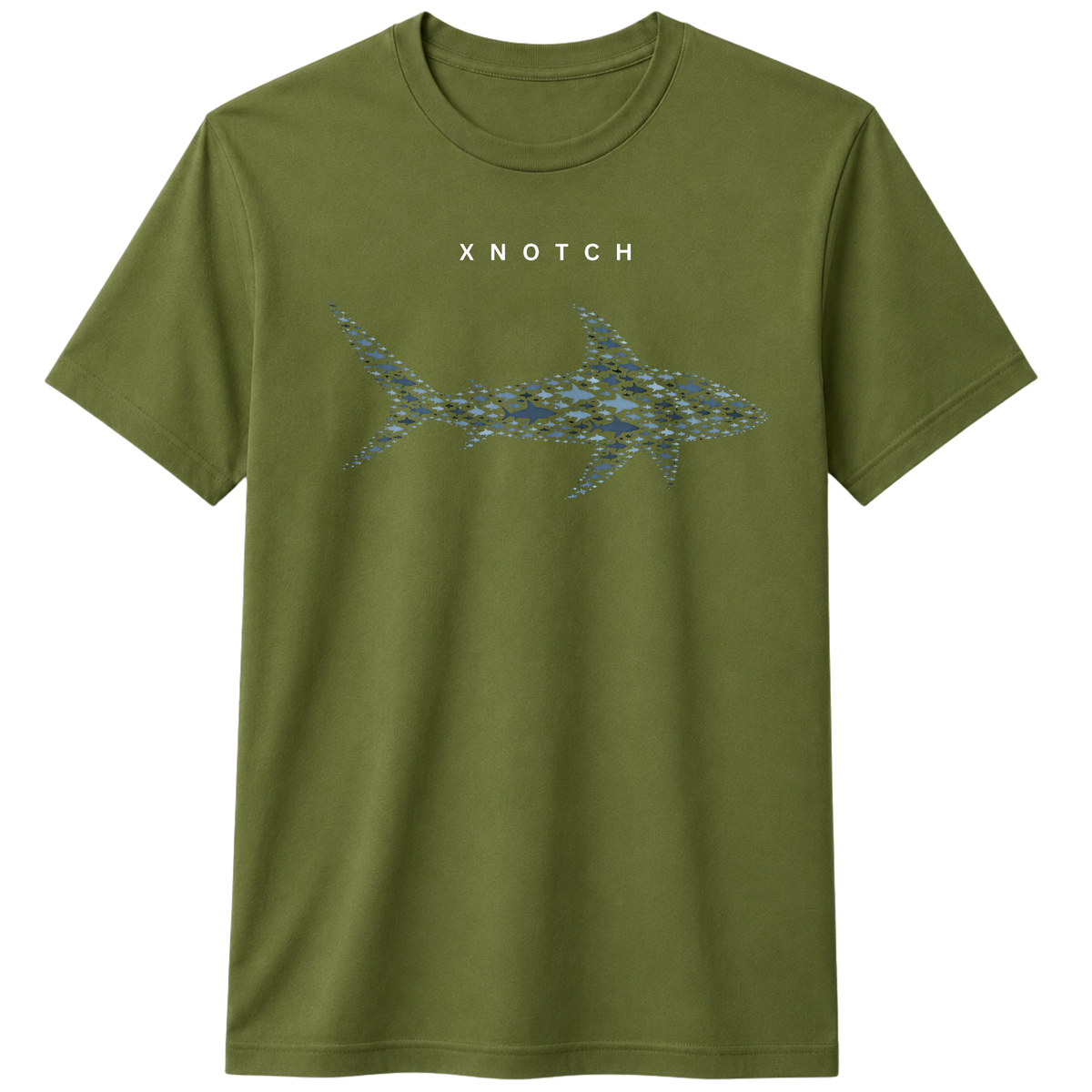 Shark Formation 100% Cotton T-shirt | X NOTCH - Olive green