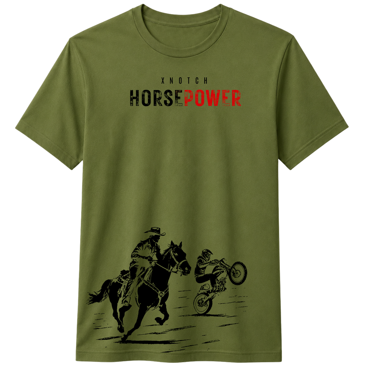 X NOTCH Horsepower 100% Cotton T-shirt – X NOTCH - Olive green